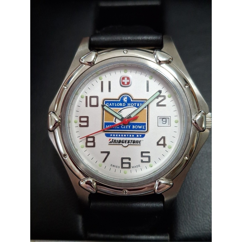 Mens Wenger SAK Swiss Made Silvertone Watch.Music City Bowl Commemorative/Logo.